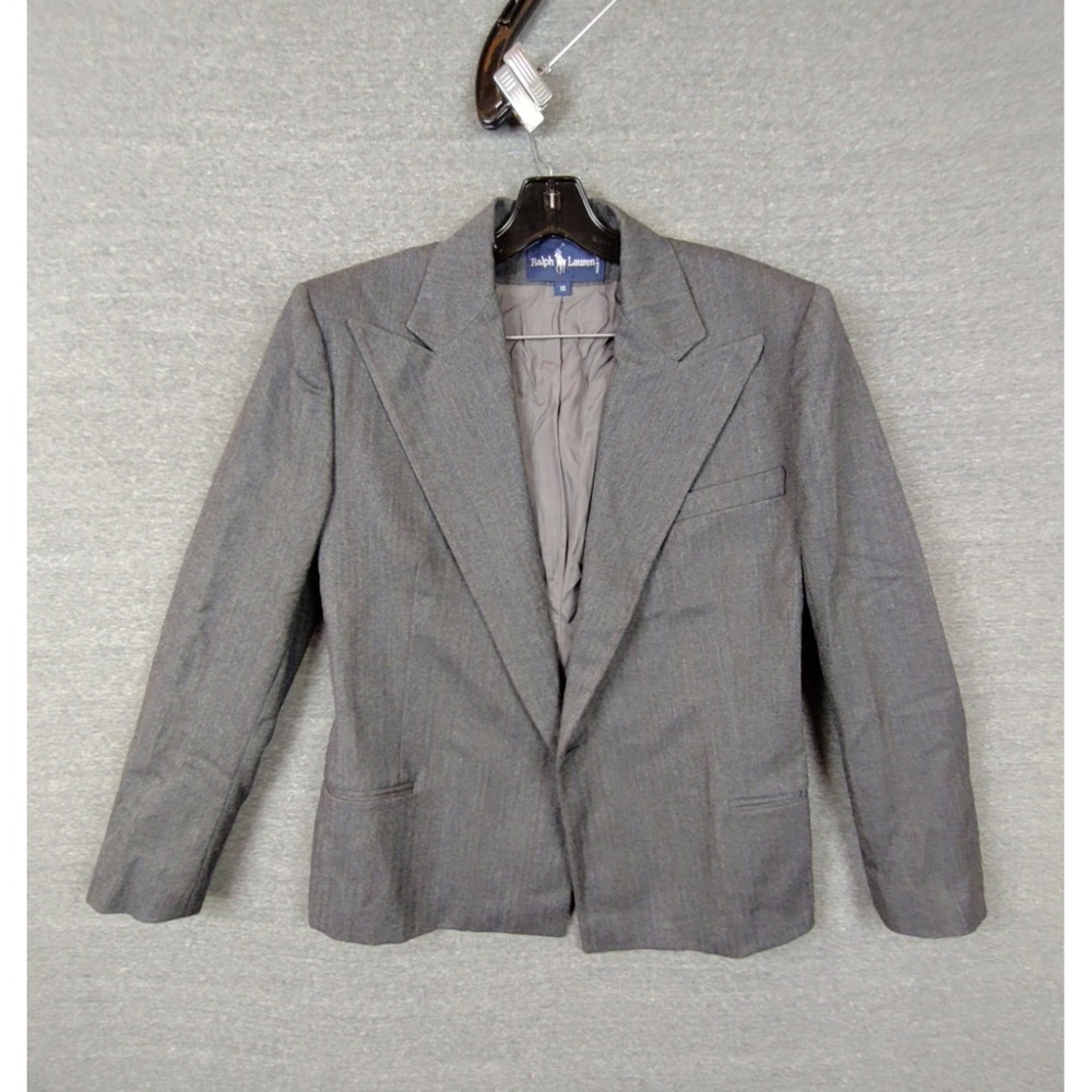 Ralph Lauren Womens Jacket 10 Gray Wool Blazer Open Academia VTG 90s Preppy USA